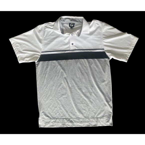 FJ FootJoy Shirt Mens Sz M Black White Gray Striped Golf Polo Short Sleeve - Picture 1 of 5